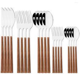 Dinnerware Sets 20Pcs Imitation Wooden Handle Stainless Steel Cutlery Set Western Tableware Knife Dessert Fork Spoons Kitchen