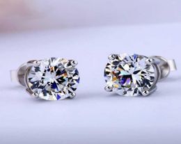 Fashion Big Stone Four 59mm Round Simulated Diamond Earrings for Women Men female Real 925 Silver Stud Earrings Jewelry7920190