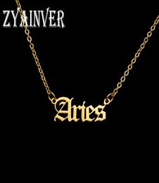 Chains 12 Zodiac Letters Pendant Necklace Old English Scorpio Aries Taurus Gemini Cancer Leo Choker Horoscope Signs Friendship6436779