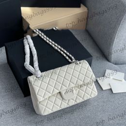 Luxury Designer White CF 23cm/25cm Medium Shoulder Bags Classic Double Flap Quilted Purse GHW SHW Crossbody Handbags Multi Pochette Large Capacity Pocket For Lady