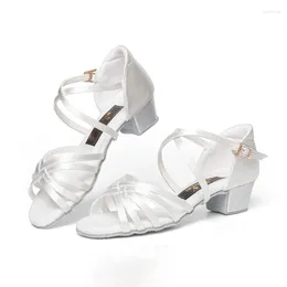 Dance Shoes White Latin For Children And Girls Professional Soft Soled Children's Women's Princess Performance Sandals