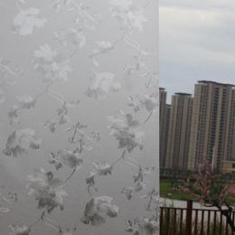 Window Stickers Privacy Film Matte Flower Pattern Glass No Glue Anti-UV Sticker For Office Bathroom JS22