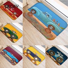 Carpets 40 60cm Cartoon Car Dog Floor Mat Flannel Bathroom Non-slip Soft Carpet Kitchen Living Room Home Decoration Mat.