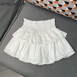 Skirts 2024 Women's Summer Cake Pleated Korean White Black Puffy Short Skirt Ruffle Elastic Waist Anti Glare A-line Mini