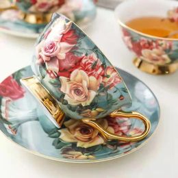 Mugs European Rose Bone China Exquisite Coffee Cup Luxury Set With Spoon Ceramic High-End Elegant Retro