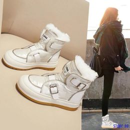 Boots Women Snow Winter Shoes Plush Warm Fur Waterproof Patent Leather Ankle Booties Fashion Botas Black White