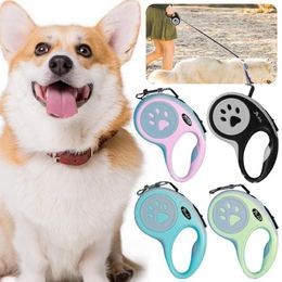 Dog Collars 3/5 Metre Nylon Leash Lead One-Handed Brake/Lock Automatic Retractable Durable Extending For Small Medium Pet