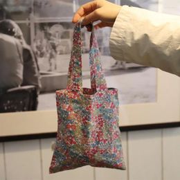 Shoulder Bags Cotton Fabric Retro Floral Women Handbags Casual Flower Female Eco Reusable Shopping Ladies Small Tote Package Clutch Purse
