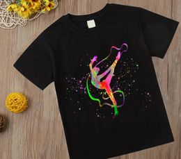 Watercolour Gymnastic Girl Print Childrens TShirts Kids Black Tshirt GYM Excercise Sport Lover Birthday Gift Custom T ShirtTops 240511
