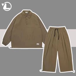 Loose Casual Sets Men Polo Collar Pullover Sweatshirt Sport Pants 2 Pcs set Thin Fashion Suit Lightweight Clothing Summer 240428