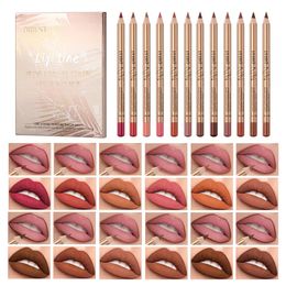 12 Pcs Lip Liner Contour Matte Lipstick Pencil Set Waterproof Velvet Nude Lipstick Pencil Sexy Red Brown Pigments Non-stick Cup 240506