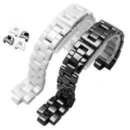 Watch Bands Convex band Ceramic Black White For J12 Bands 16mm 19mm Strap Special Solid Links Folding Buckle Q240510