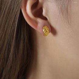 Stud Earrings Irregular Stainless Steel Texture Design Gold Color For Women Earring Minimalist Waterproof Jewelry Gifts