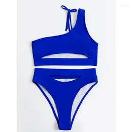 Women's Swimwear Women Solid Hollow Out One Shoulder Two Piece Bikini Set Swimsuit Bathing Suit