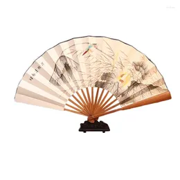 Decorative Figurines Folding Fan 33cm Hand Painted Rice Paper Chinese Style Bamboo Ventilateur Portable Calligraphy Painting Ventilator