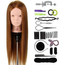 Mannequin Heads Salon 24 inch 50% real human hair training head Practise bride hairstyle doll makeup model hair+comb braid set Q240510