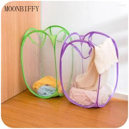 Storage Bags 1 Pack Candy Color Nylon Mesh Fabric Foldable Portable Large Laundry Basket Household Dirty Clothes Bag Wash Kids Box