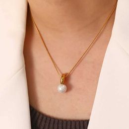 Pendant Necklaces Minar Simple AB Color Freshwater Pearl Pendant Necklaces for Women 18K Gold Plating Stainless Steel Round Snake Chain Necklace