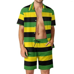 Men's Tracksuits Jamaica Flag Men Sets Black Yellow Green Stripes Casual Shorts Fitness Outdoor Shirt Set Summer Fashion Suit Oversize