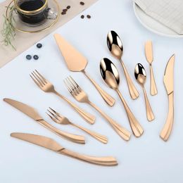 Dinnerware Sets Stainless Steel Cutlery Set Fork Spoon Knife Luxury Rendering Utensils Complete Tableware Full Dinner Drop