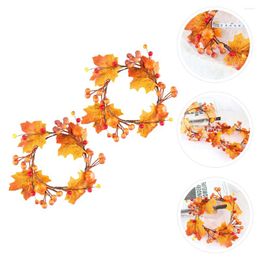 Decorative Flowers 2 Pcs Maple Pumpkin Wreath Fake Leaf Mini Simulation Halloween Candles Ring Garland