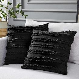 Pillow Inyahome 2 Pcs Black Tassels Cotton Linen Throw Covers Bohemia Decorative Striped For Sofa Bedroom Car