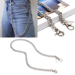 Waist Chain Belts 1 piece of 60cm long metal keychain Hipster Pant chain Jean key wallet belt ring clip mens punk hip-hop trend single Q240511