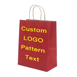 Gift Wrap Kraft Paper Bag Custom Hand-held Spot Printing LOGO Wine Red Takeout Packaging Shopping Dark Green