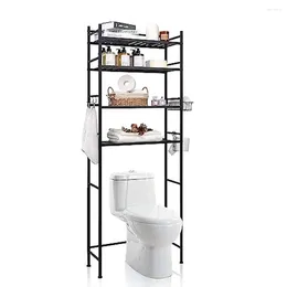 Storage Boxes 4-Tier Metal Over Toilet Organiser With Towel Hooks Bathroom Space Saver Holder And Hanging Basket Small Bathrooms Matte