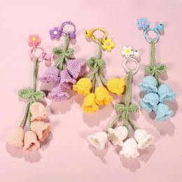 Keychains Knitted Keychain Keyring For Women Fashion Yarn Crocheted Bell Orchid Flower Bag Pendants Car Key Ring Charms DIY Handmade Gift