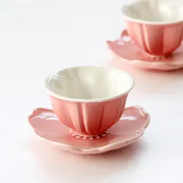 Cups Saucers Originality Pink Flower Ceramics Coffee Cup Suit Afternoon Tea Scented Black Teacup Copos Women's