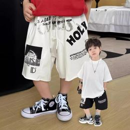 Trousers Childrens Shorts And Boys Clothing Summer Korean Edition 2024 Printed Fashion Trend Knitted