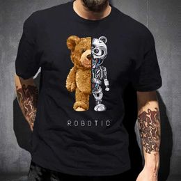Damen T-Shirt 2023 kreativer Teddy-Roboter-Druck T-Shirt Cool Roboter Grafik Strtwear Frauen lässiger übergroß
