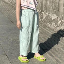 Trousers Kids Pants Korean Girls Summer Design Sense Fashion Jeans Tide 2024 Childrens Clothing Elastic Waist Loose Cool