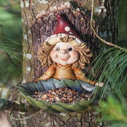 New Garden Outdoor Courtyard Elf Baby Girl Leaf Hanging Board Bird Feeder Decoration Resin Handicraft