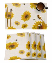 Table Mats 4/6 Pcs Sunflower Bee Oil Painting Placemat Kitchen Home Decoration Dining Coffee Mat
