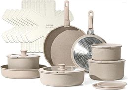 Cookware Sets 21pcs Detachable Handle Pots And Pan Set Nonstick Induction Removable RV Oven Safe Taupe