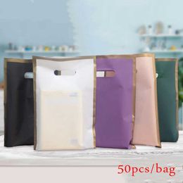 Gift Wrap 50 business packaging bags for shopping gifts plastic clothing stores handbags small wholesale solid Colour thick bagsQ240511