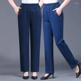 Women's Jeans 2024 Middle Aged Female Denim Pants Loose Womens High Waist Casual Elastic Mother Straight 6XL