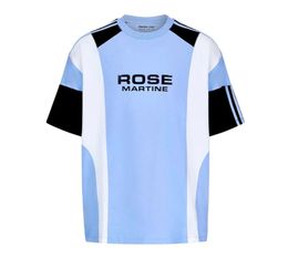 Men's T-Shirts Rond Martine Rose black blue and white striped patchwork football letter print contrasting sports short sleeves