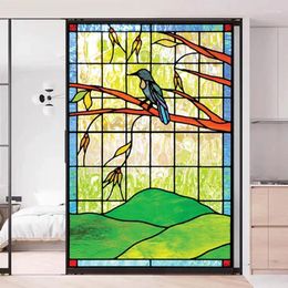 Window Stickers European Church Glass Film Stained Opaque Sticker Self Adhesive/Static Cling Privacy Frosted Films Bird For Home