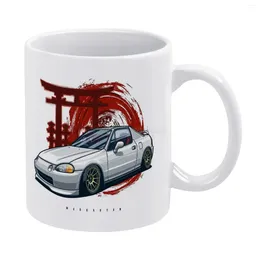 Mugs Civic ( CRX ) Del Sol White Mug Coffee Afternoon Tea Christmas Cups Ceramic 330ml For Cars Vehicle Auto Automotiv