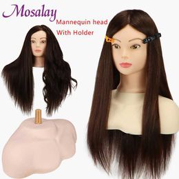 Mannequin Heads 50% human hair model head with stand shoulder used for hairstyle training professional doll Q240510