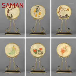 Table Lamps SAMAN Chinese Simple Lamp Vintage Brass LED Desk Light Creative Design For Home Bedroom Living Room Bedside Decor