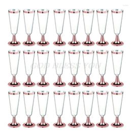 Wine Glasses High Quality 150 Ml Plastic Rose Gold Rimmed Clear Hard Disposable Party Wedding Cups Premium Fancy Champagne Flutes