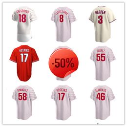 Philadelphia Custom Phillies Baseball Jerseys JT Realmuto 21 Garrett Stubbs 28 Alec Bohm 3 Harper 9 Whit Merrifield 33 Edmundo Sosa 5 Bryson Stott