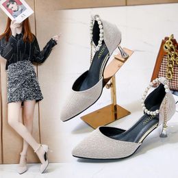 Sandals Summer 2024 Pointed Toe Women Fashion Slip Singbacks Shoes Ladies Elegant High Heel Sandalias Pumps Covered