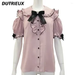 Women's Blouses SC Japanese Style Sweet And Cute Mine Rojita Casual Shirt Off-the-Shoulder Top Mass-Produced Lolita Short Sleeve For Women