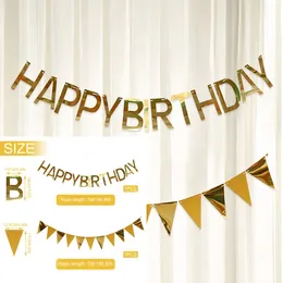 Party Decoration 2pcs Set 16.4ft Gold Paper Card Banner Flags Happy Birthday Decorations Pennant