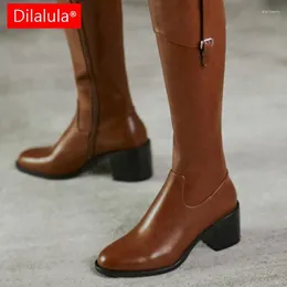 Boots Dilalula Vintage Side Zipper Knee High Women Est Genuine Leather Heels Shoes Woman Party Basic Women's Boot